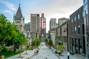 A view down to city of Montreal before walking up on it.  - obrazy, fototapety, plakaty