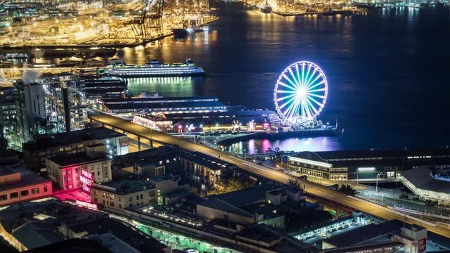 Seattle Downtown Night Time-Lapse with Abstract Motion