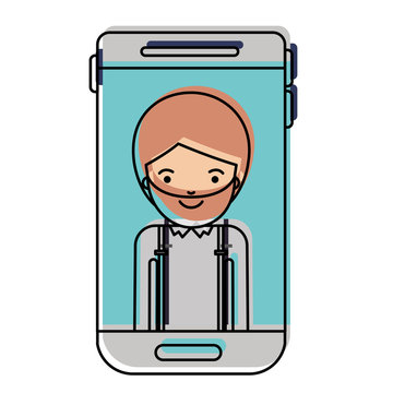 smartphone man profile picture with short hair and beard in watercolor silhouette vector illustration