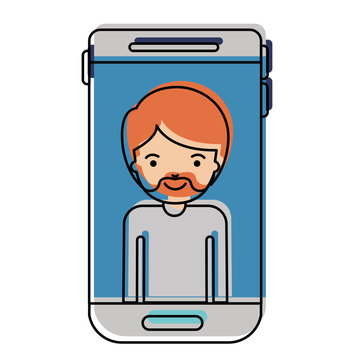 smartphone man profile picture with short hair and van dyke beard in watercolor silhouette vector illustration