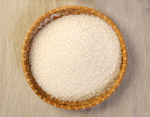 White rice on gray background   