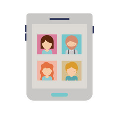 faceless people picture profiles social network in tablet device screen in colorful silhouette vector illustration