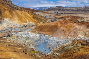 Fototapeta na wymiar Iceland Geothermal Area Pools with Steam