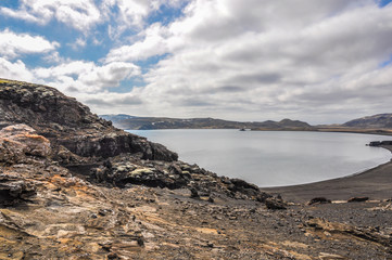 Fototapeta na wymiar Iceland Lake with Black Sand