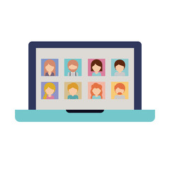 faceless people picture profiles social network in laptop screen in colorful silhouette vector illustration