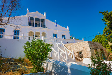 Neoclassical town hall of Nimborio on island of Halki (Greece)