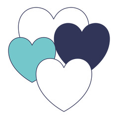 hearts set in blue color sections silhouette vector illustration
