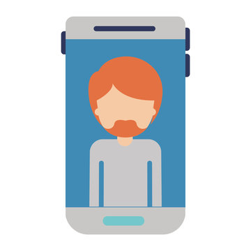smartphone faceless man profile picture with short hair and van dyke beard in colorful silhouette vector illustration