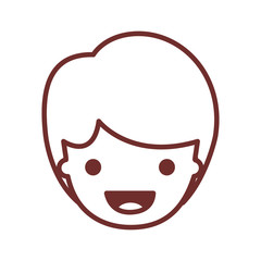 people graphic face of kid with short hair in brown contour vector illustration
