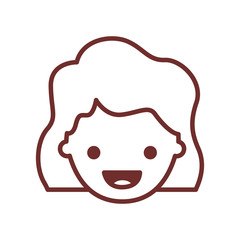 people graphic face of girl with wavy hair in brown contour vector illustration