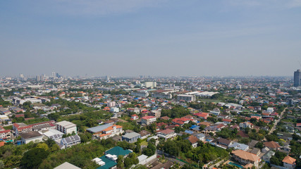 Obraz premium Aerial city view from flying drone at Nonthaburi, Thailand. top view of the city