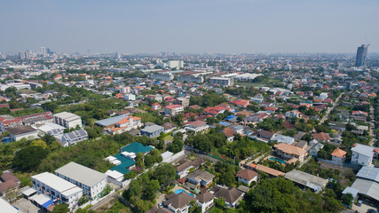 Fototapeta premium Aerial city view from flying drone at Nonthaburi, Thailand. top view of the city