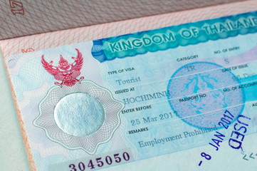 Thailand visa in passport
