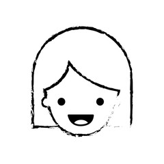 people graphic face of girl with middle length hair in black blurred contour vector illustration
