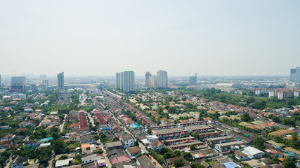 Aerial city view from flying drone at Nonthaburi, Thailand. top view of the city