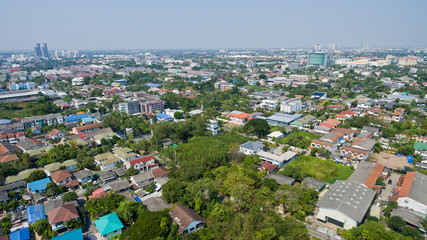 Aerial city view from flying drone at Nonthaburi, Thailand. top view of the city