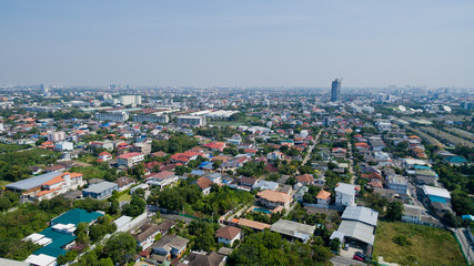 Aerial city view from flying drone at Nonthaburi, Thailand. top view of the city