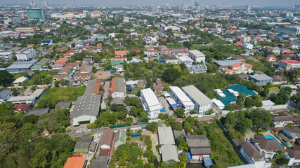 Aerial city view from flying drone at Nonthaburi, Thailand. top view of the city