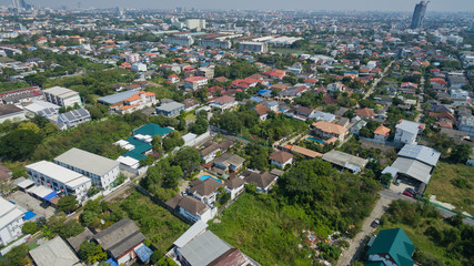 Obraz premium Aerial city view from flying drone at Nonthaburi, Thailand. top view of the city