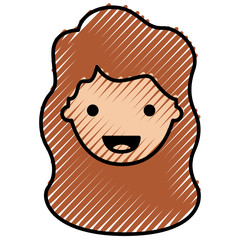 people graphic face of woman with long wavy hair in colored crayon silhouette vector illustration