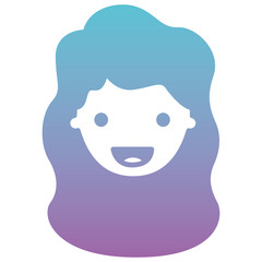 people graphic face of woman with long wavy hair in degraded blue to purple color silhouette vector illustration