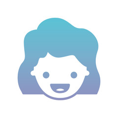 people graphic face of girl with wavy hair in degraded blue to purple color silhouette vector illustration