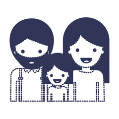 half body people with man with beard and girl and woman with long straight hair in dark blue silhouette and dotted contour vector illustration