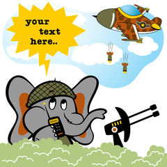 little elephant cartoon playing war
