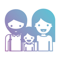 half body people with man with beard and girl and woman with long straight hair in degraded blue to purple color silhouette vector illustration