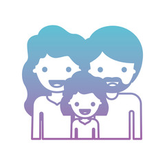half body people with woman and girl with wavy hair and man with beard in degraded blue to purple color silhouette vector illustration