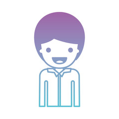 half body people with boy in shirt long sleeve and short hair in degraded blue to purple color silhouette vector illustration