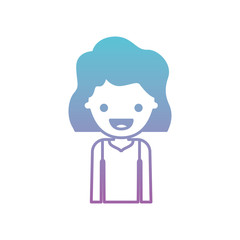 half body people with girl in t-shirt long sleeve and short wavy hair in degraded blue to purple color silhouette vector illustration