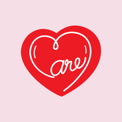 Care word handwriting in heart shape. Take care of your heart concept. Vector illustration.