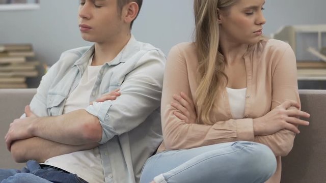 Teenage couple upset and angry, inability to discuss family conflicts, jealousy
