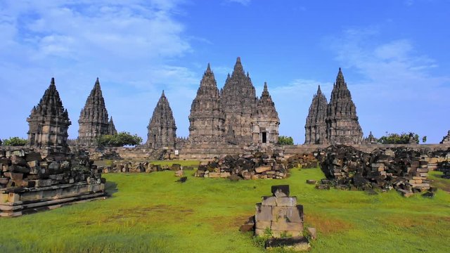 Spiritual architecture of ancient Prambanan temple. Beautiful traditional landmark and famous travel destination site