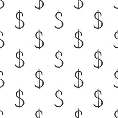 Dollar sign icon brush lettering seamless pattern, Grunge calligraphic symbols background, vector illustration