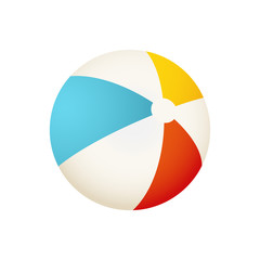 Colorful beach ball vector illustration. White, red, yellow and blue summer ball isolated on white background.
