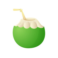 Green coconut cocktail, summer vacation simbol. Vector illustration.