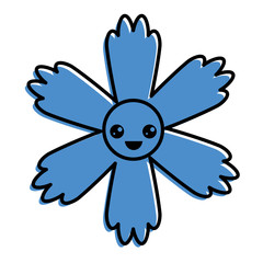 cute blue flower kawaii cartoon vector illustration