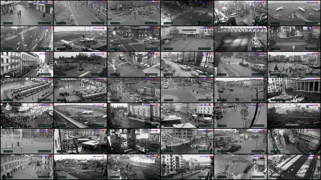 CCTV split screen, surveillance monitoring