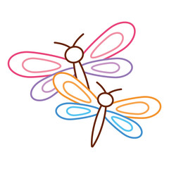 two dragonflies cute animal cartoon vector illustration color line design