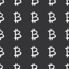 Obraz premium Bitcoin sign icon brush lettering seamless pattern, Grunge calligraphic symbols background, vector illustration