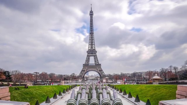 Time-lapse of Famous Eiffel Tower View from Trocadero, Paris, France