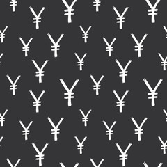 Fototapeta premium Yen sign icon brush lettering seamless pattern, Grunge calligraphic symbols background, vector illustration