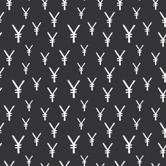 Yen sign icon brush lettering seamless pattern, Grunge calligraphic symbols background, vector illustration