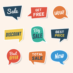 Set of Sale, Discount and Offers Paper Speech Bubble Banners