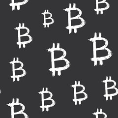 Bitcoin sign icon brush lettering seamless pattern, Grunge calligraphic symbols background, vector illustration