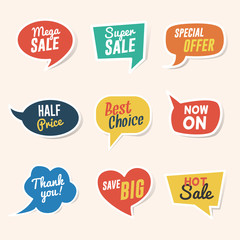 Set of Sale, Discount and Offers Paper Speech Bubble Templates