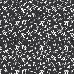 Fototapeta premium Pi symbol seamless pattern vector illustration. Hand drawn sketched Grunge mathematical signs and formulas, Vector illustration