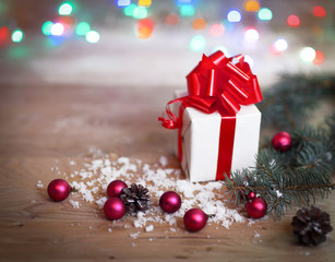Christmas card. gift box on Christmas background